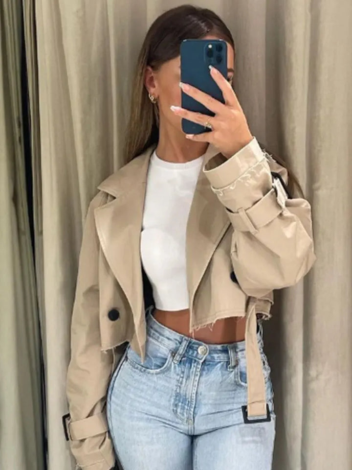 Chaqueta de Primavera Tipo Gabardina Corta con Cinturón - Kibal