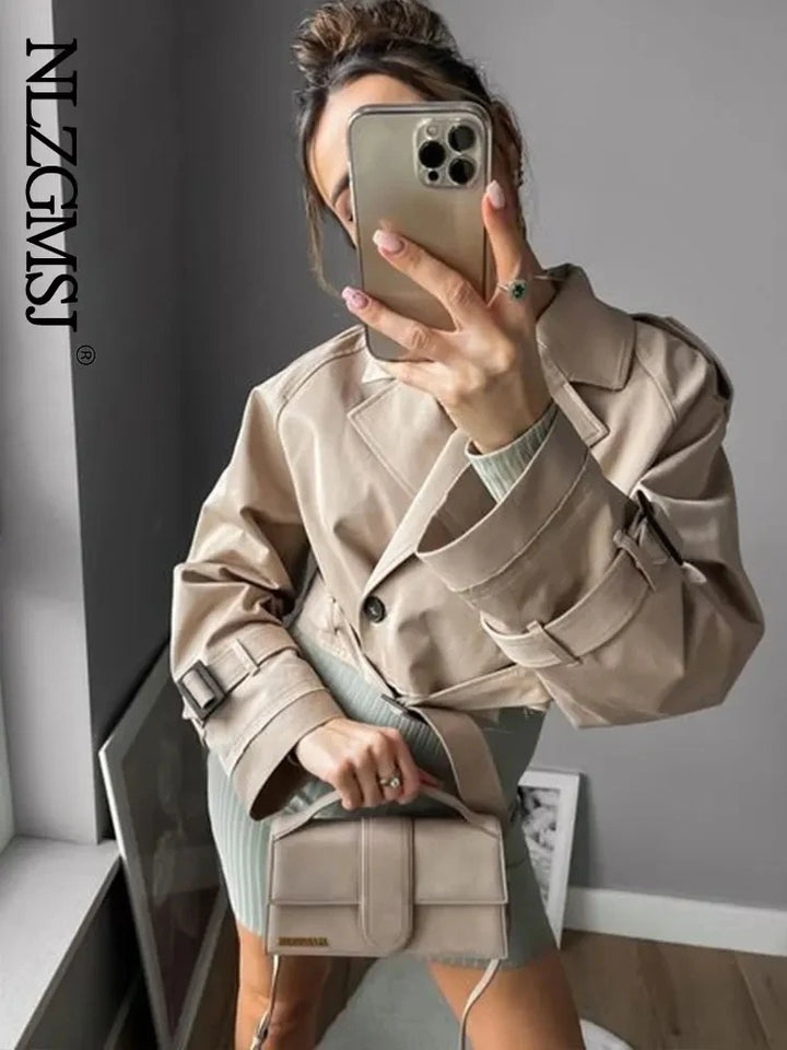 Chaqueta de Primavera Tipo Gabardina Corta con Cinturón - Kibal